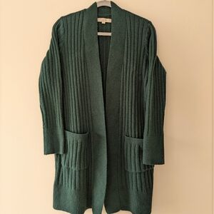 LOFT Ribbed Open Pocket Cardigan Deep Spruce Green Duster